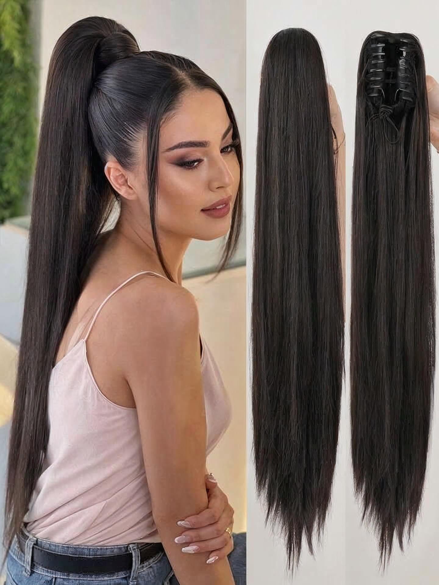 Premium Straight Catcher  Ponytail Hair Extension | Claw Clip Synthetic Hairpiece