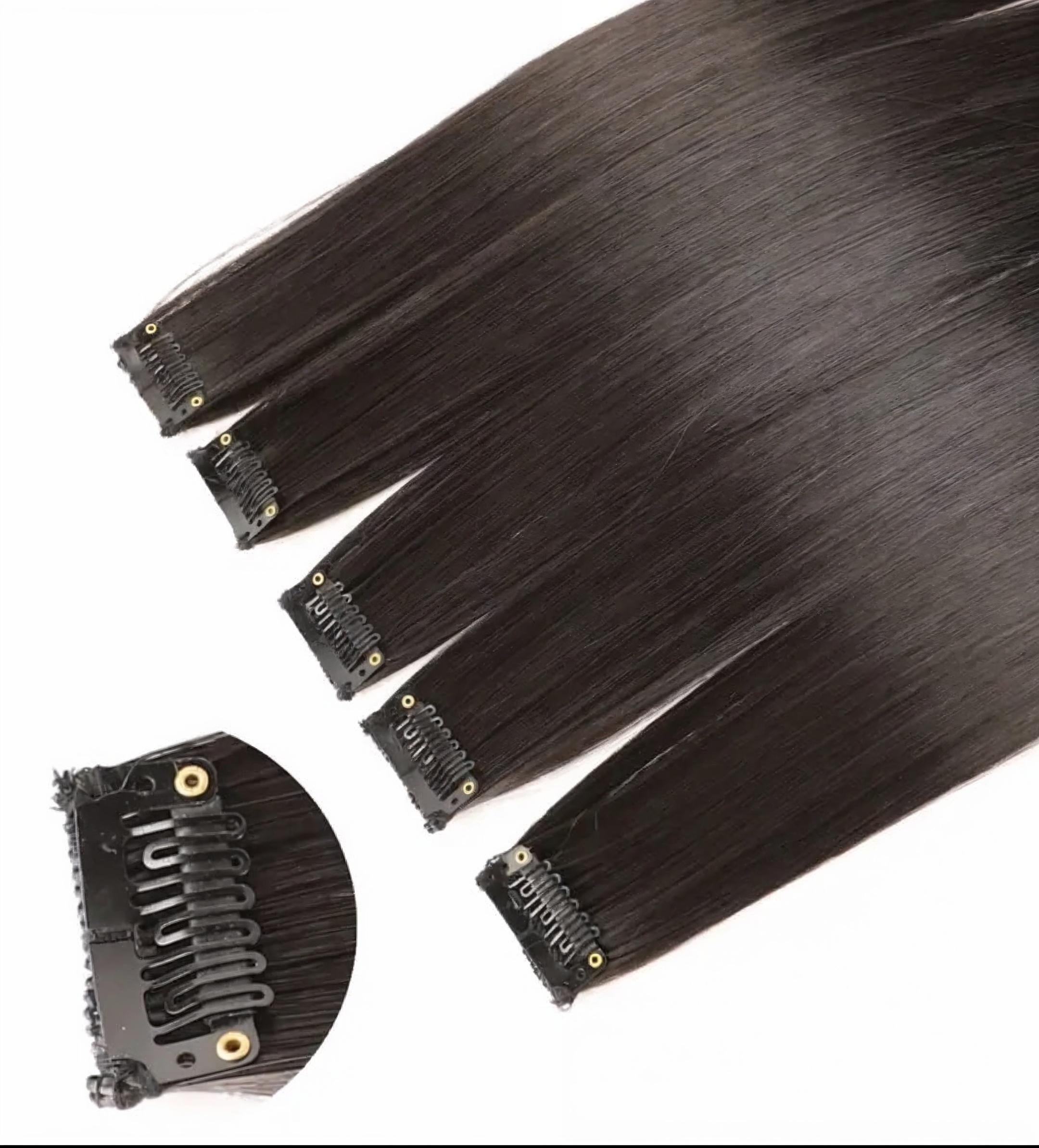 Pack Of 6 Straight Clip-In Hair Extensions – Natural Black Synthetic Hair Extensions for Women