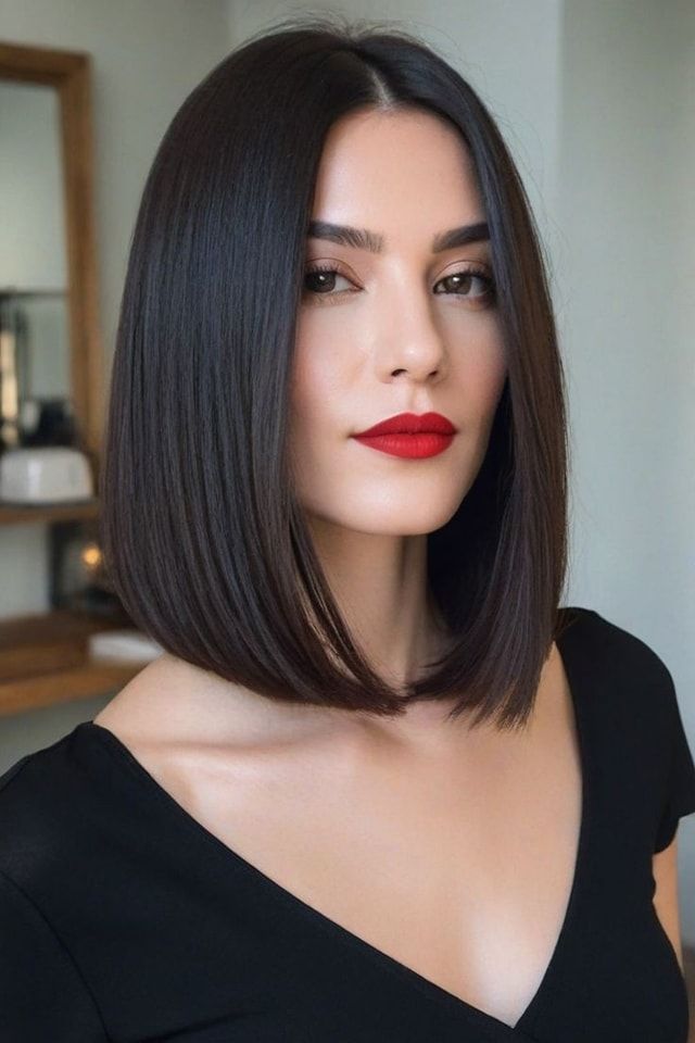 Natural Brown Straight Bob Wig for Women | Middle Part Synthetic Wig
