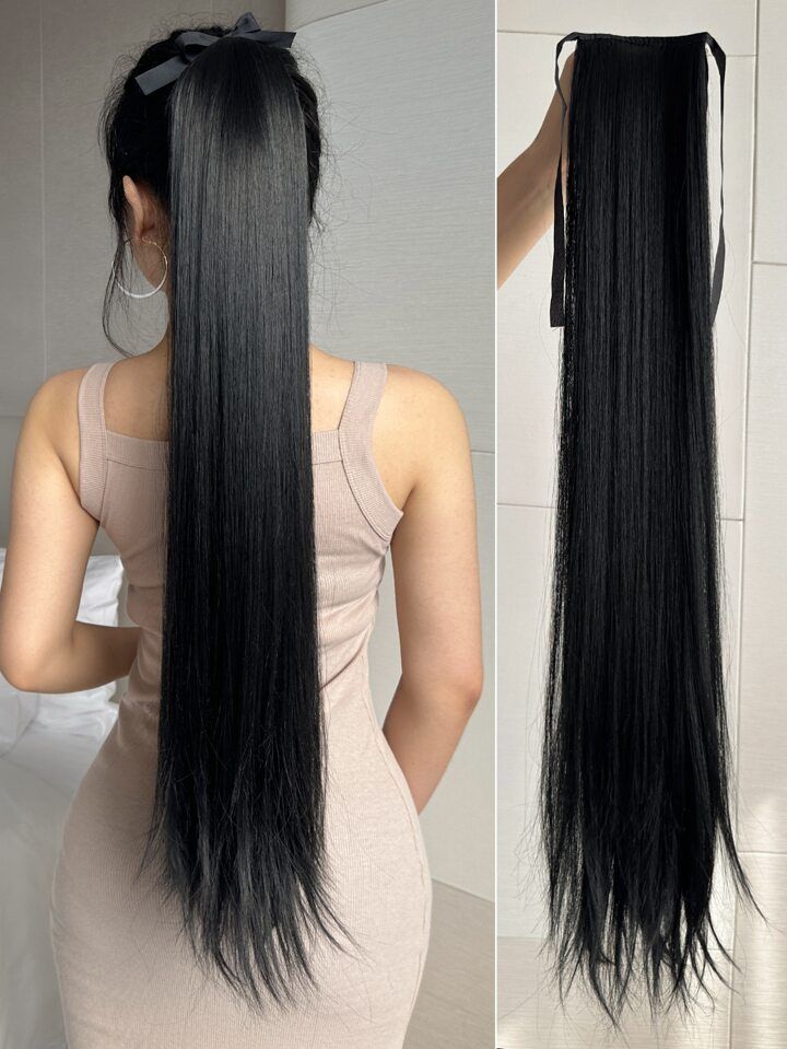 Long Straight Clip-In Hair Extensions – Extra Long Synthetic Ponytail Hair Extensions