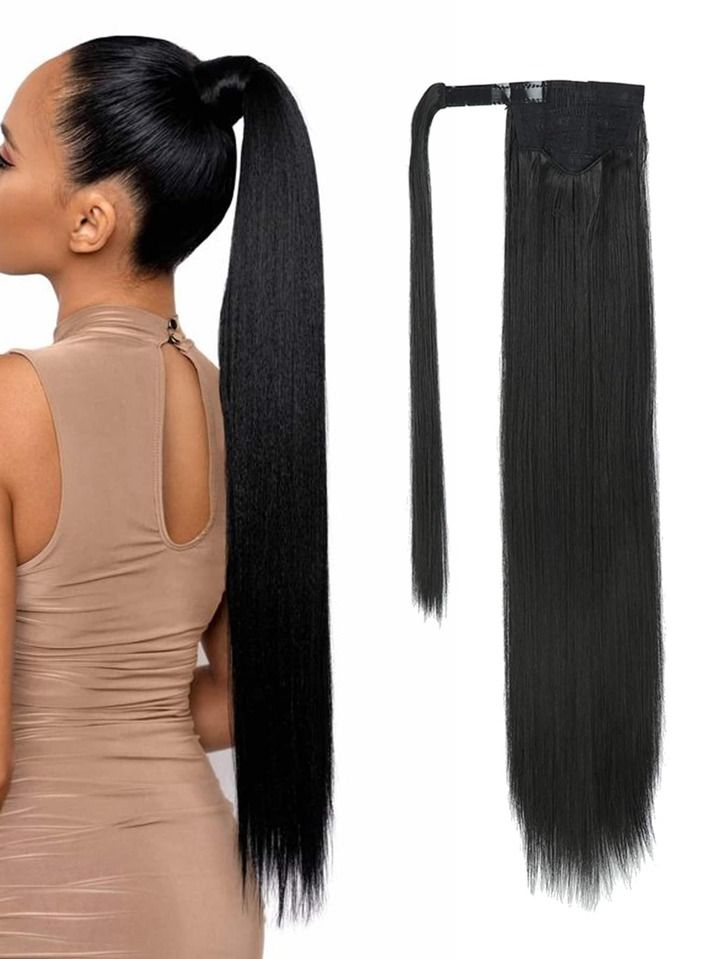 Long Straight Ponytail Hair Extension – Clip-In Synthetic Hair Extension