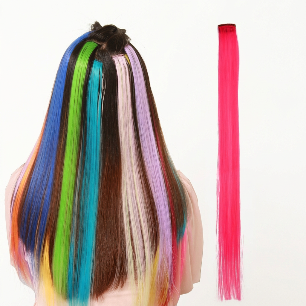 Pack Of 6 Colorful Synthetic Hair Extension Strands – Clip-In Rainbow Hair Extensions