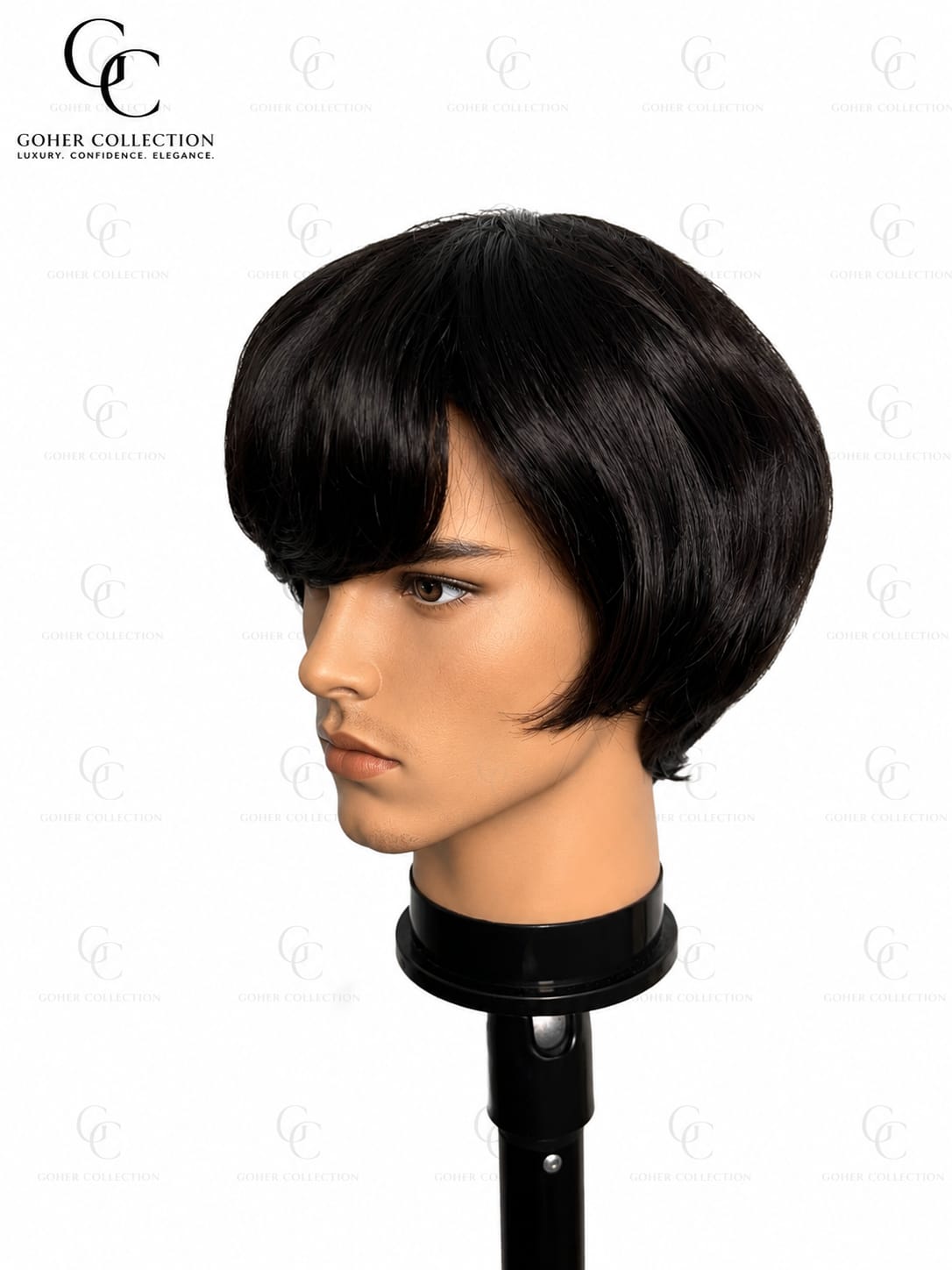 Men’s Classic Black Side-Swept Hair Wig – Natural Look Synthetic Wig