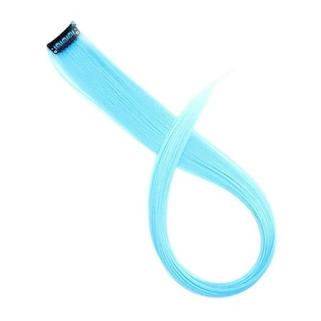 6-Piece Sky Blue Clip-In Hair Extensions – Long Straight Synthetic Hair Extensions