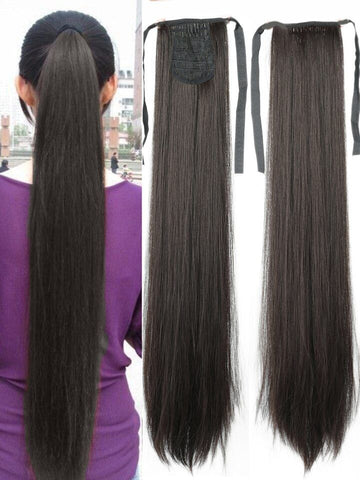Long Straight Clip-In Hair Extensions – Extra Long Synthetic Ponytail Hair Extensions