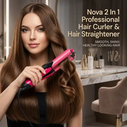 NOVA 2-in-1 Hair Straightener & Curler – Ceramic Styling Iron