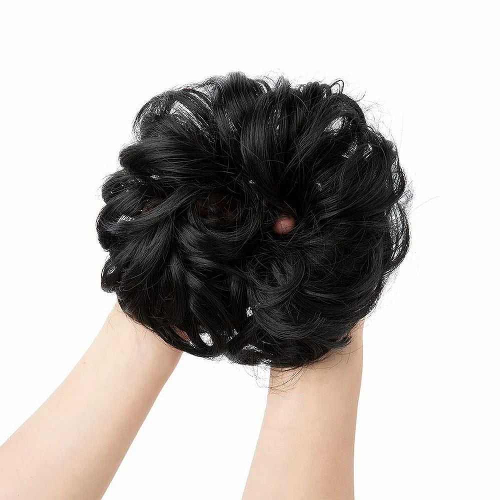 Messy Bun Hair Extension – Natural Look Synthetic Hair Scrunchie - Black Color
