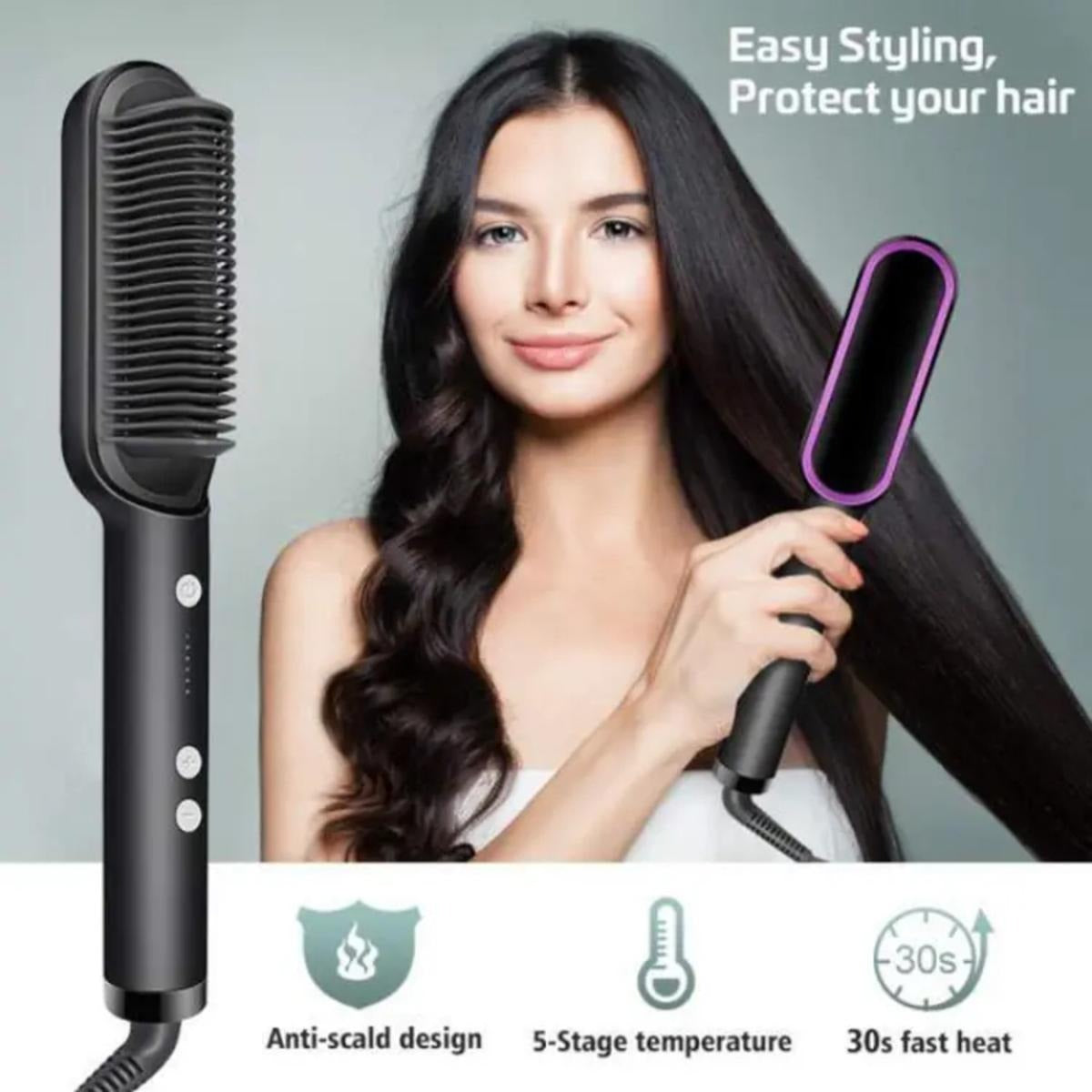 2-in-1 Electric Hair Straightener & Curler – Heated Styling Comb Brush 909