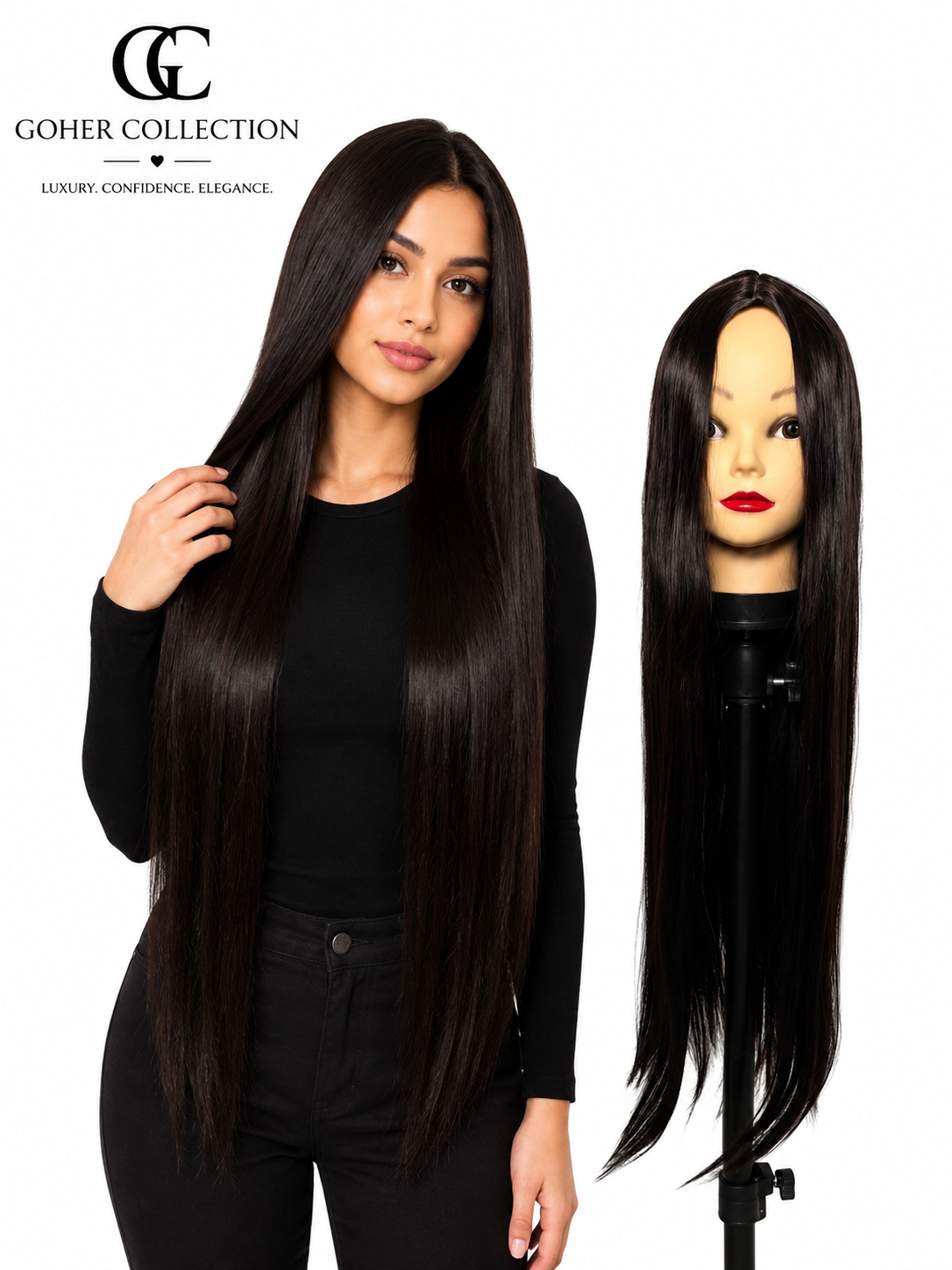 Long Straight Full Head Wig for Women – Natural Black, Dark Brown & Light Brown